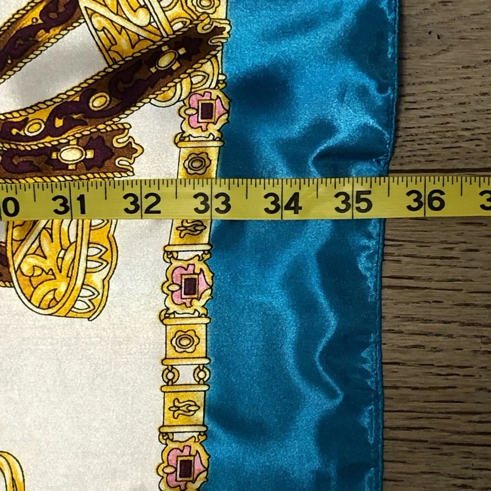Scarf Square Satin Charmeuse 36 inches Turquoise Aqua Blue Gold Chain Design